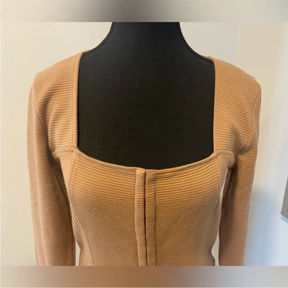 Anthropologie BB Dakota Camel Ribbed Knit Corset Style Top NWT! - Picture 6 of 10